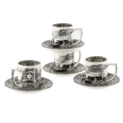 Spode Black Italian Espressokop Met Schotel 4-pack